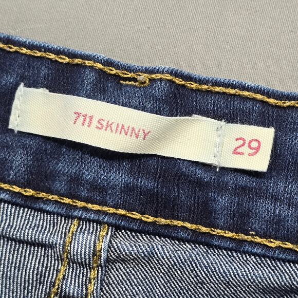 Levi's 711 Skinny Blue Jeans Stretch Casual Dark Denim Classic Zip Women Size 29 - Picture 4 of 9